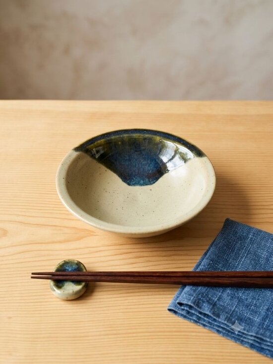 Signed Studio Potter Other - Handcrafted Studio Art Pottery Bowl JAC Signed Mount Fuji Blue Dip Stoneware 6"
